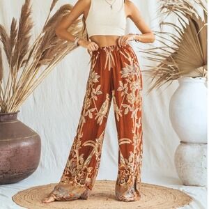 Brahmaki EcoVero Terra Di Siena Brown Floral Reversible Pants Boho Yoga Hippie